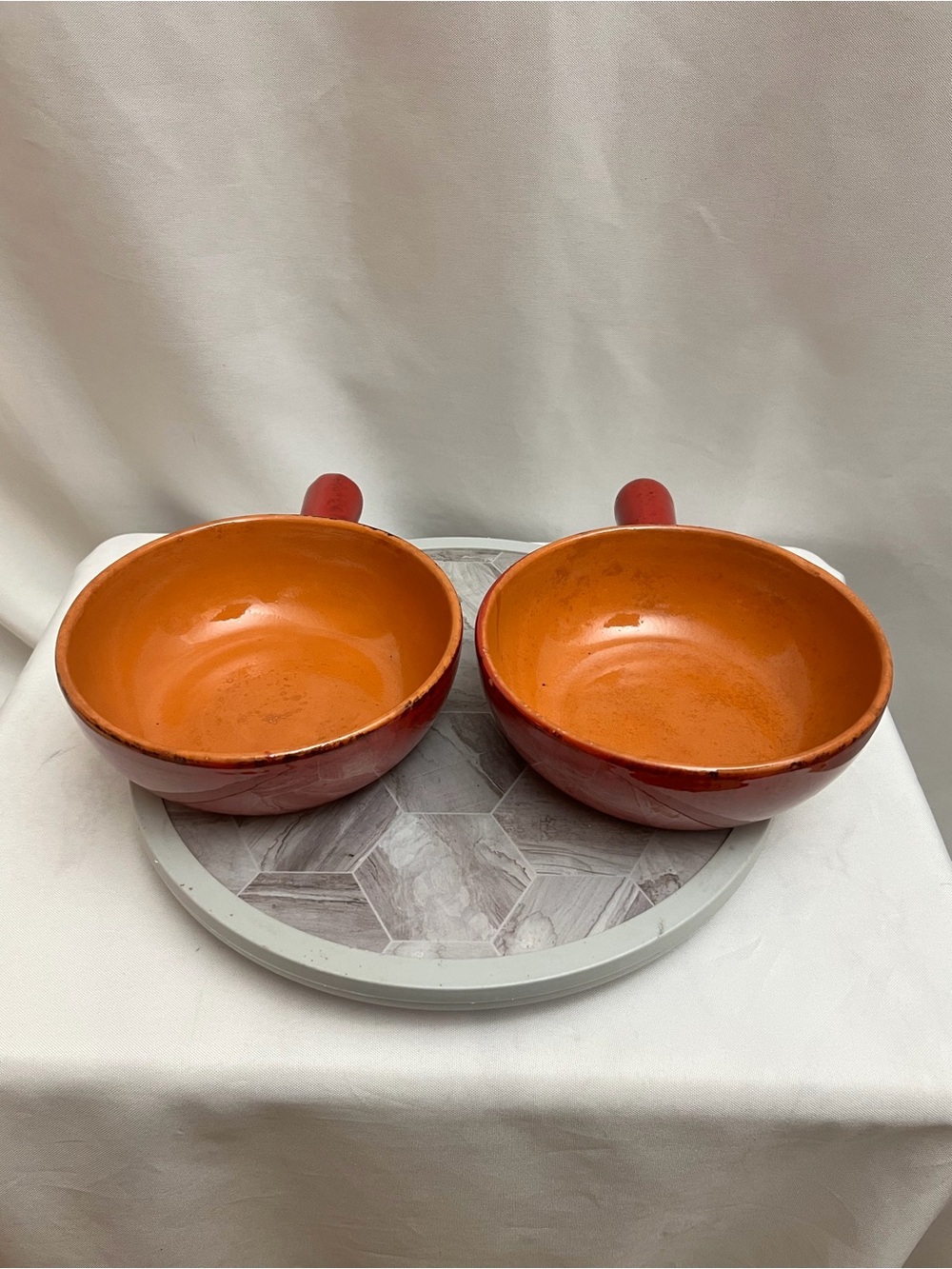De Silva Italy Red Orange Terracotta Handled Soup Bowls Set of 2 7 Inch